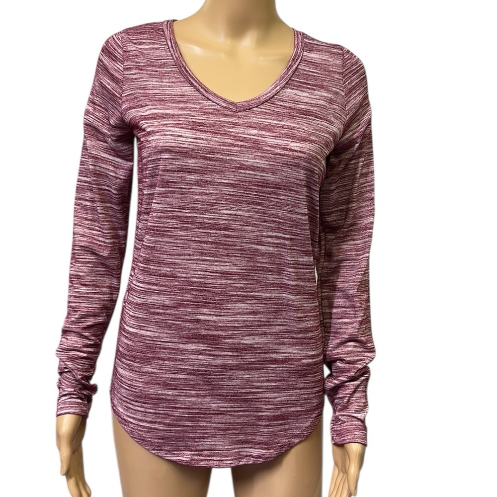 Poof New York Burgundy V Neck Zip Back Long Sleeve Tunic Top Womens Small